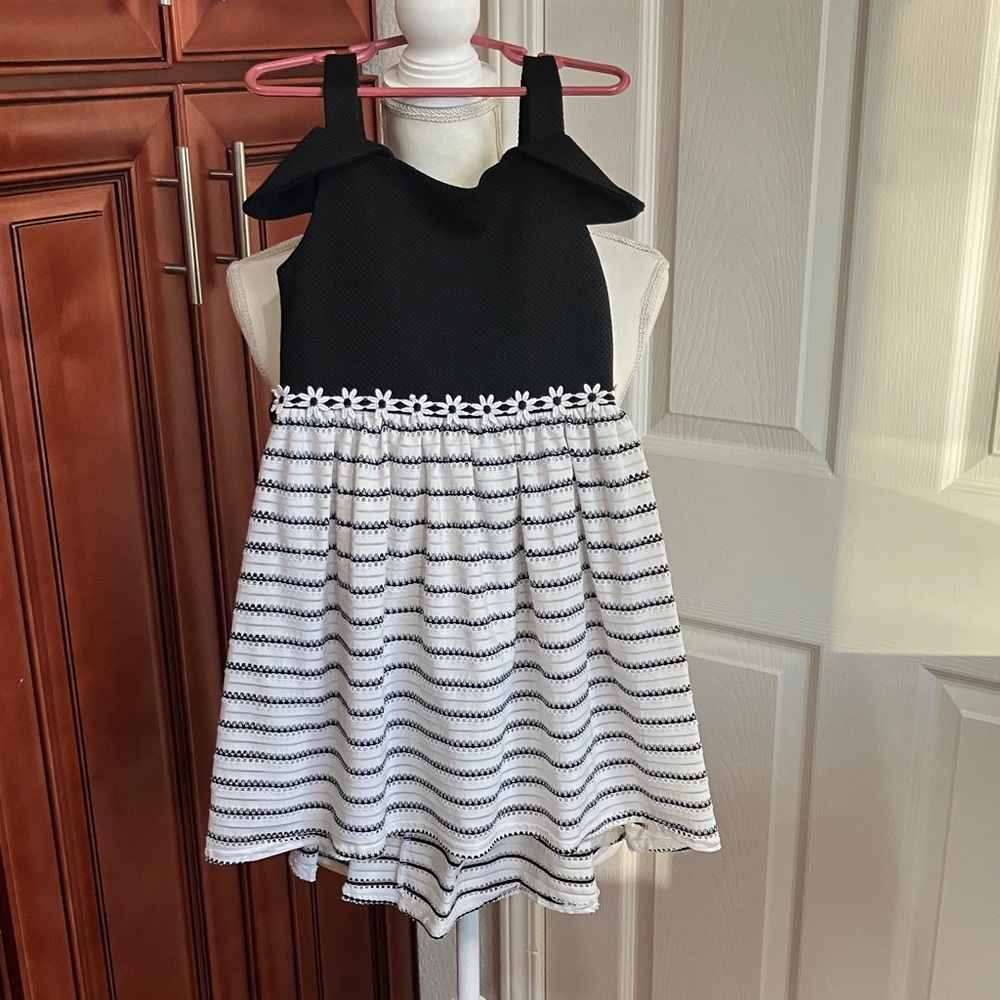 Sweet Heart Rose kids girls Black/White Striped midi asymmetrical Dress